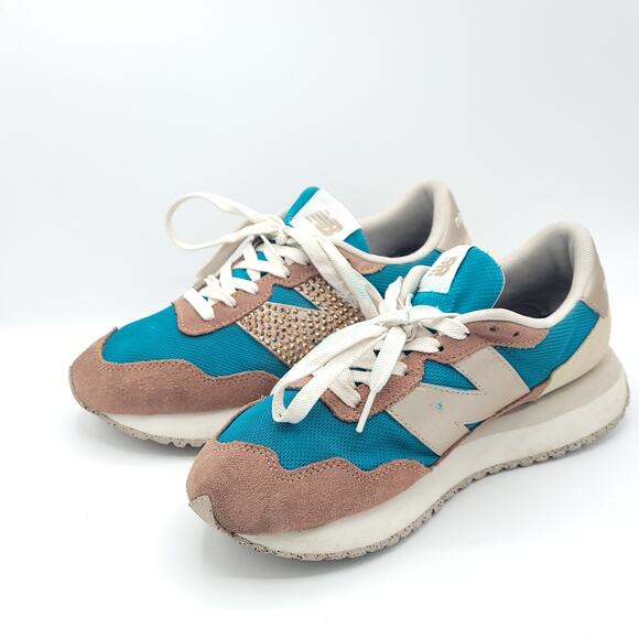 New Balance 237 Running Shoes Brown Suede turquoise women's size 8 - Picture 4 of 9
